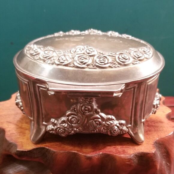 Vintage "Carpe Diem" Silver Plated Musical Jewelry Trinket Box 5"x4"x3" - Picture 3 of 4